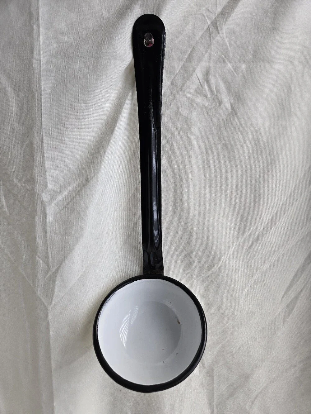Black and White Enamel Ladle / Vintage Kitchen